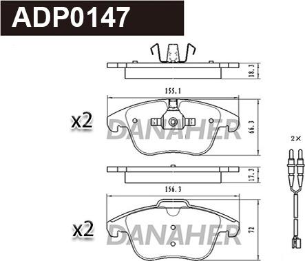 Danaher ADP0147 - Тормозные колодки, дисковые, комплект autosila-amz.com