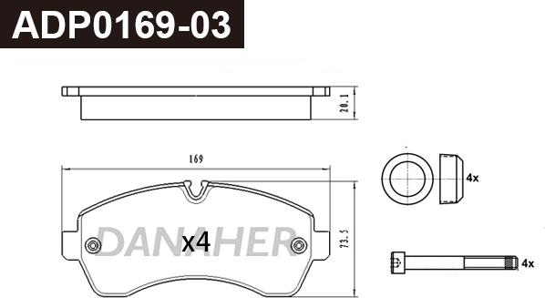 Danaher ADP0169-03 - Тормозные колодки, дисковые, комплект autosila-amz.com