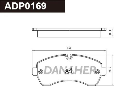 Danaher ADP0169 - Тормозные колодки, дисковые, комплект autosila-amz.com