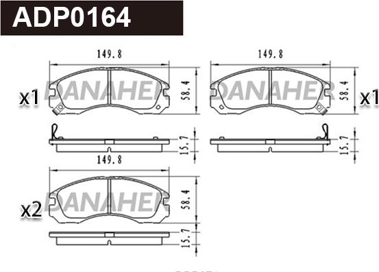 Danaher ADP0164 - Тормозные колодки, дисковые, комплект autosila-amz.com