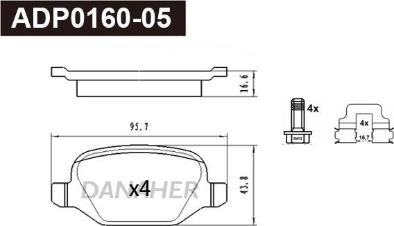 Danaher ADP0160-05 - Тормозные колодки, дисковые, комплект autosila-amz.com