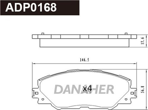 Danaher ADP0168 - Тормозные колодки, дисковые, комплект autosila-amz.com