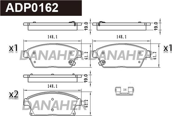 Danaher ADP0162 - Тормозные колодки, дисковые, комплект autosila-amz.com