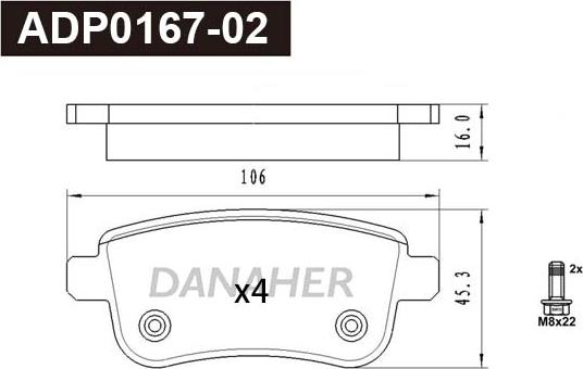 Danaher ADP0167-02 - Тормозные колодки, дисковые, комплект autosila-amz.com