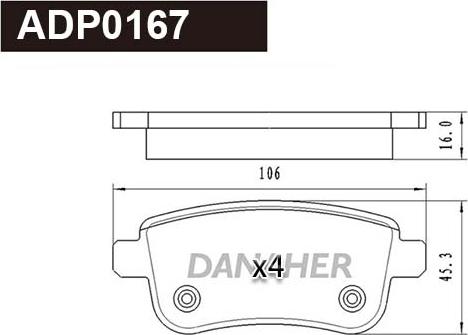 Danaher ADP0167 - Тормозные колодки, дисковые, комплект autosila-amz.com