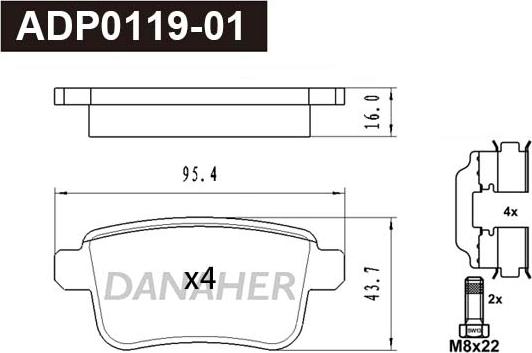 Danaher ADP0119-01 - Тормозные колодки, дисковые, комплект autosila-amz.com