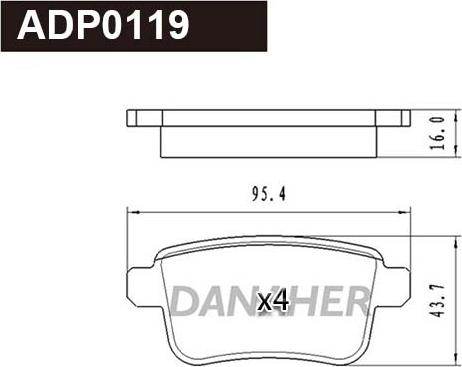 Danaher ADP0119 - Тормозные колодки, дисковые, комплект autosila-amz.com