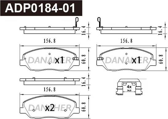 Danaher ADP0184-01 - Тормозные колодки, дисковые, комплект autosila-amz.com