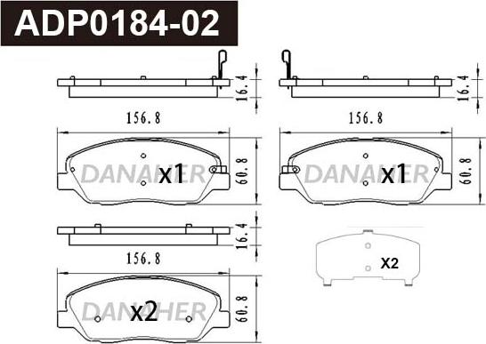 Danaher ADP0184-02 - Тормозные колодки, дисковые, комплект autosila-amz.com