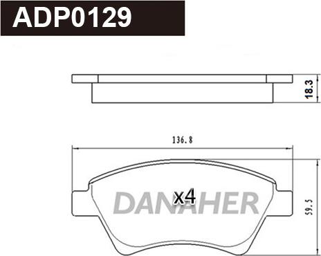 Danaher ADP0129 - Тормозные колодки, дисковые, комплект autosila-amz.com