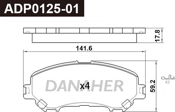 Danaher ADP0125-01 - Тормозные колодки, дисковые, комплект autosila-amz.com
