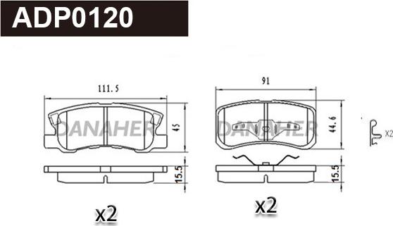 Danaher ADP0120 - Тормозные колодки, дисковые, комплект autosila-amz.com