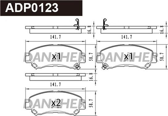 Danaher ADP0123 - Тормозные колодки, дисковые, комплект autosila-amz.com