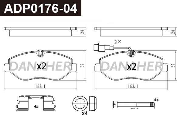 Danaher ADP0176-04 - Тормозные колодки, дисковые, комплект autosila-amz.com