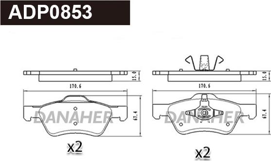 Danaher ADP0853 - Тормозные колодки, дисковые, комплект autosila-amz.com