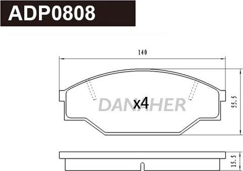 Danaher ADP0808 - Тормозные колодки, дисковые, комплект autosila-amz.com