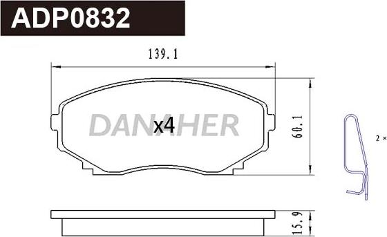 Danaher ADP0832 - Тормозные колодки, дисковые, комплект autosila-amz.com