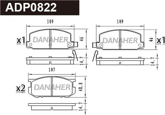 Danaher ADP0822 - Тормозные колодки, дисковые, комплект autosila-amz.com
