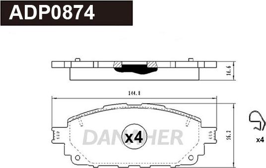 Danaher ADP0874 - Тормозные колодки, дисковые, комплект autosila-amz.com