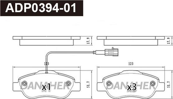 Danaher ADP0394-01 - Тормозные колодки, дисковые, комплект autosila-amz.com