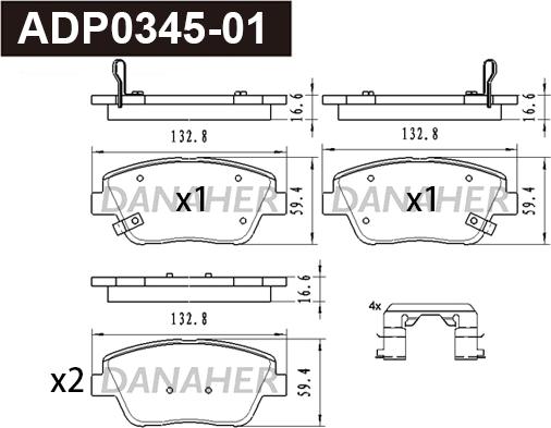 Danaher ADP0345-01 - Тормозные колодки, дисковые, комплект autosila-amz.com