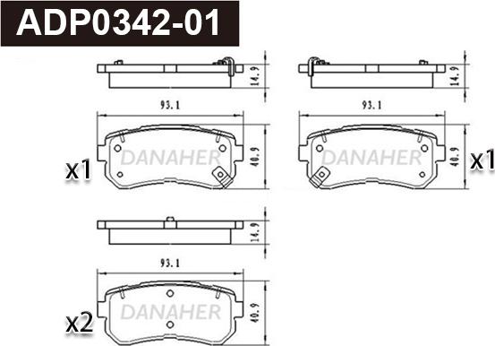 Danaher ADP0342-01 - Тормозные колодки, дисковые, комплект autosila-amz.com
