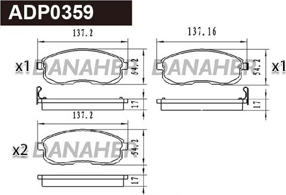 Danaher ADP0359 - Тормозные колодки, дисковые, комплект autosila-amz.com