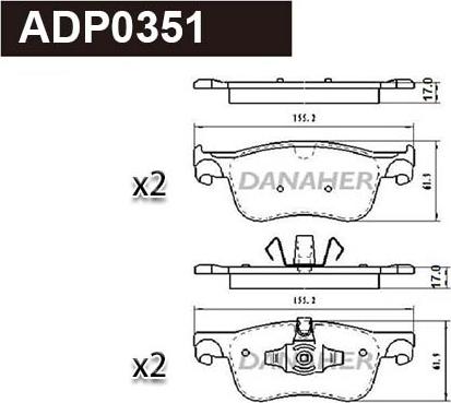 Danaher ADP0351 - Тормозные колодки, дисковые, комплект autosila-amz.com