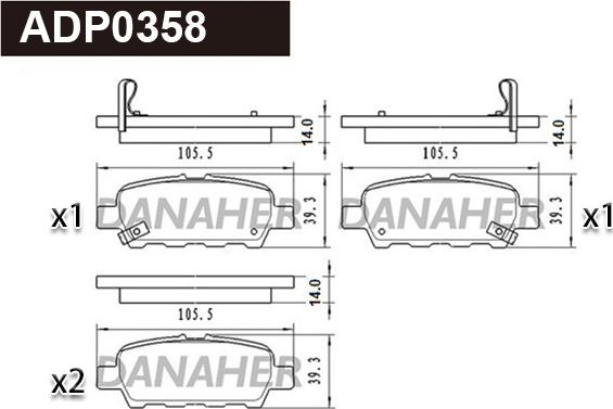 Danaher ADP0358 - Тормозные колодки, дисковые, комплект autosila-amz.com