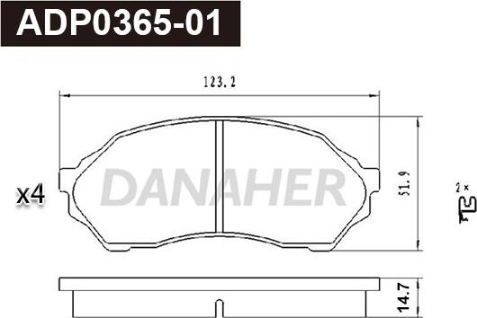 Danaher ADP0365-01 - Тормозные колодки, дисковые, комплект autosila-amz.com