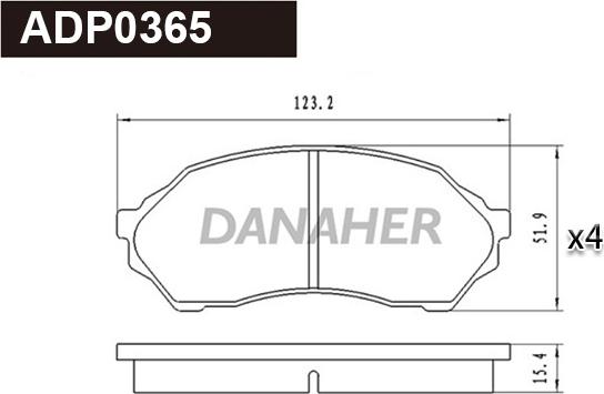 Danaher ADP0365 - Тормозные колодки, дисковые, комплект autosila-amz.com