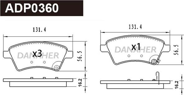 Danaher ADP0360 - Тормозные колодки, дисковые, комплект autosila-amz.com