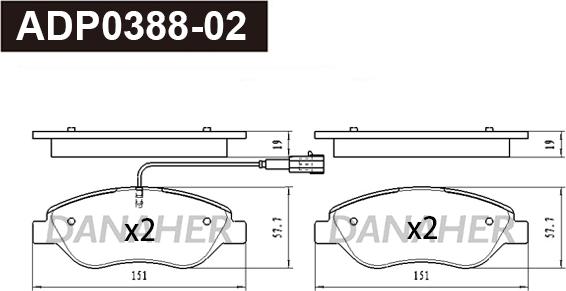 Danaher ADP0388-02 - Тормозные колодки, дисковые, комплект autosila-amz.com