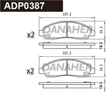 Danaher ADP0387 - Тормозные колодки, дисковые, комплект autosila-amz.com