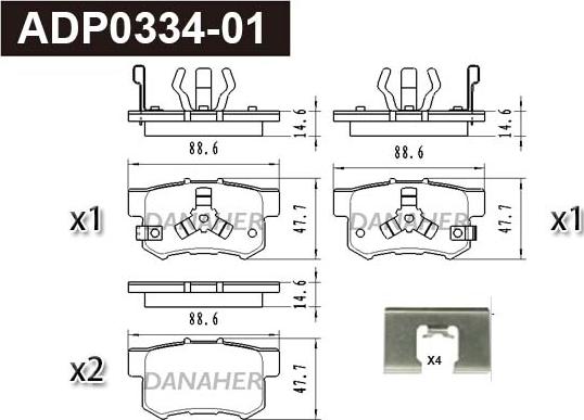 Danaher ADP0334-01 - Тормозные колодки, дисковые, комплект autosila-amz.com