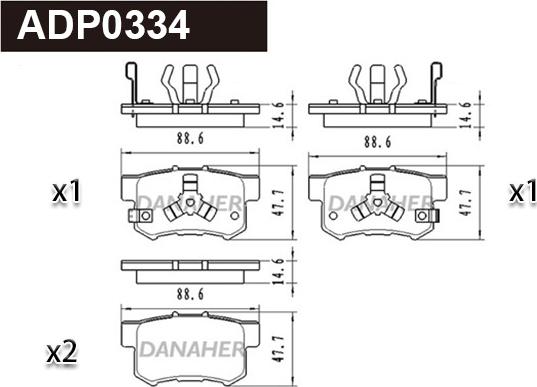 Danaher ADP0334 - Тормозные колодки, дисковые, комплект autosila-amz.com