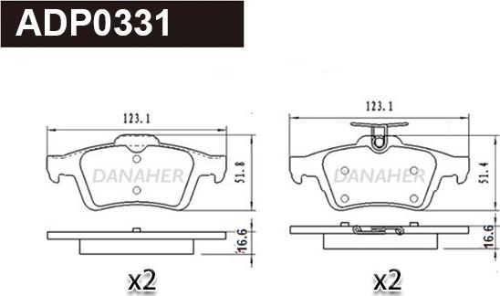 Danaher ADP0331 - Тормозные колодки, дисковые, комплект autosila-amz.com