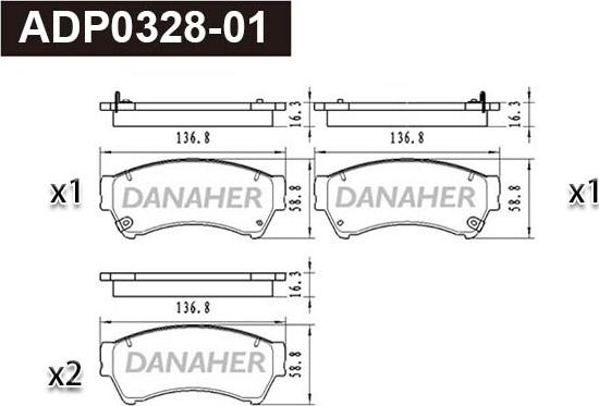 Danaher ADP0328-01 - Тормозные колодки, дисковые, комплект autosila-amz.com