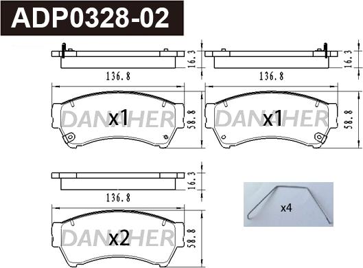 Danaher ADP0328-02 - Тормозные колодки, дисковые, комплект autosila-amz.com