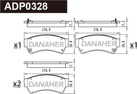 Danaher ADP0328 - Тормозные колодки, дисковые, комплект autosila-amz.com