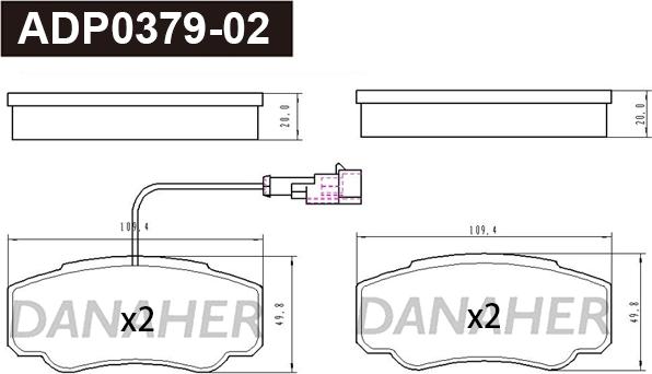 Danaher ADP0379-02 - Тормозные колодки, дисковые, комплект autosila-amz.com