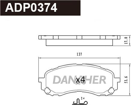 Danaher ADP0374 - Тормозные колодки, дисковые, комплект autosila-amz.com