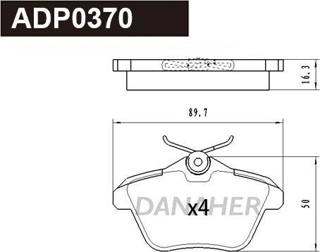 Danaher ADP0370 - Тормозные колодки, дисковые, комплект autosila-amz.com