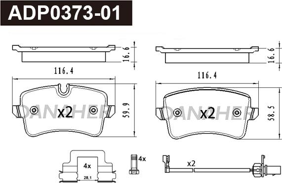 Danaher ADP0373-01 - Тормозные колодки, дисковые, комплект autosila-amz.com