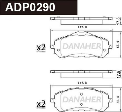 Danaher ADP0290 - Тормозные колодки, дисковые, комплект autosila-amz.com