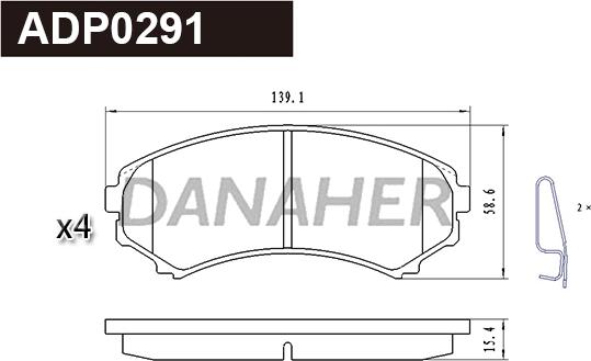 Danaher ADP0291 - Тормозные колодки, дисковые, комплект autosila-amz.com