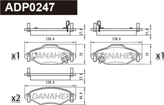 Danaher ADP0247 - Тормозные колодки, дисковые, комплект autosila-amz.com