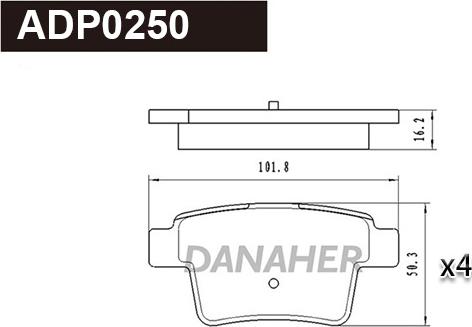 Danaher ADP0250 - Тормозные колодки, дисковые, комплект autosila-amz.com