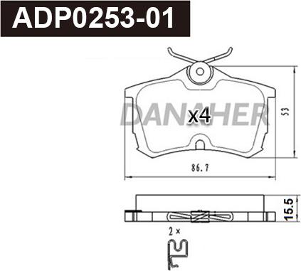 Danaher ADP0253-01 - Тормозные колодки, дисковые, комплект autosila-amz.com