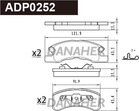 Danaher ADP0252 - Тормозные колодки, дисковые, комплект autosila-amz.com